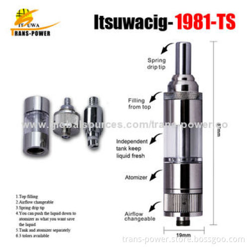 Electronic Cigarette Vaporizer, 1981-TS, 2.0mL and Bottom Dual-coil, Spring Drip Tip, Top Filling